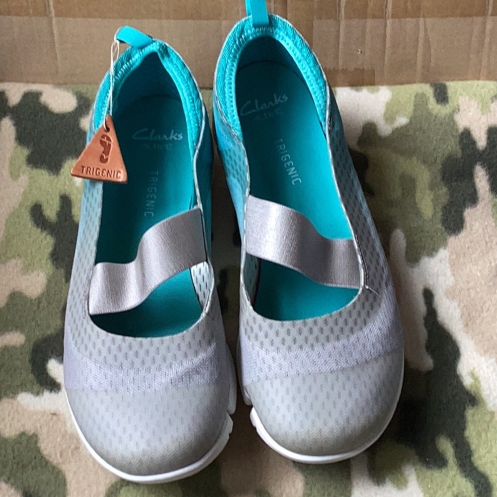 Clarks Gray and Teal Slip-On Shoes